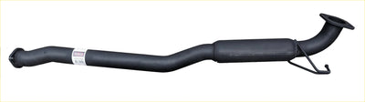 Black metal redback exhaust pipe with curved design and small side bracket for ford falcon fg sedan center assembly back view