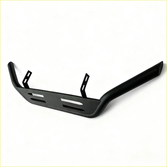 Black matte metal front bumper guard with integrated brackets and horizontal cutouts for toyota hilux nz 2026 build guide