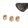 Three brass threaded inserts and a black rubber sleeve with brass thread for 10cm yellow hana gear knob