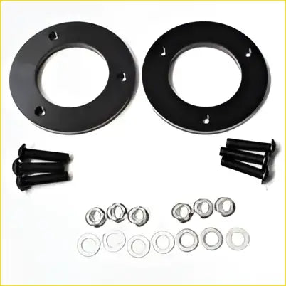 Black circular aluminium 10mm strut spacers with matching black bolts and silver washers for mazda bt50 2012-on