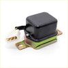 Black rectangular ignition coil with metallic green base and wiring harness for 12v regulator nissan datsun bluebird sss