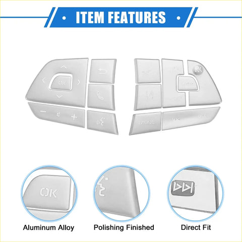 Silver aluminum alloy steering wheel switch button covers with polished finish for toyota highlander direct-fit design