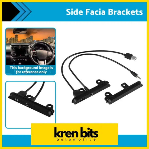 Black plastic 2 din fascia side brackets with integrated usb and 3.5mm aux jacks for car installation