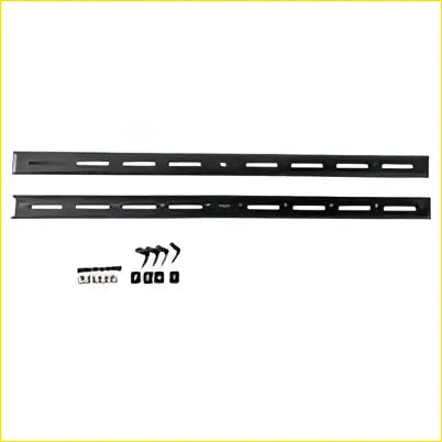 Black metal mounting brackets with a sleek minimalist design for 2 x 100kg roof racks on pickups over 1600mm tray width