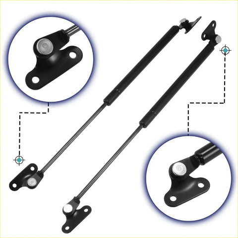Back side of black gas lift support arms with silver metallic pivots and brackets for toyota landcruiser boot lift