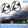 Pair of black front abs wheel speed sensors with coiled wiring and metal connectors for 2008-2021 toyota sequoia tundra