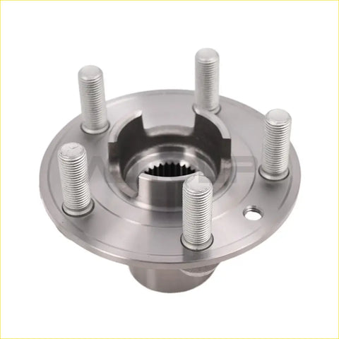 Silver metallic front wheel hub bearing assembly with four threaded lug bolts for discovery sport evoque