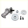 Silver metallic steering column gear assembly with black threaded shaft and hardware for redmax bc260s gear box
