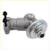 Silver metallic brake master cylinder with black rubber fittings and hex bolt head for redmax gearbox models