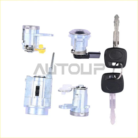 Silver metal ignition and gas fuel lock cylinders for tacoma 1995-2004 with black key fobs and matching keys