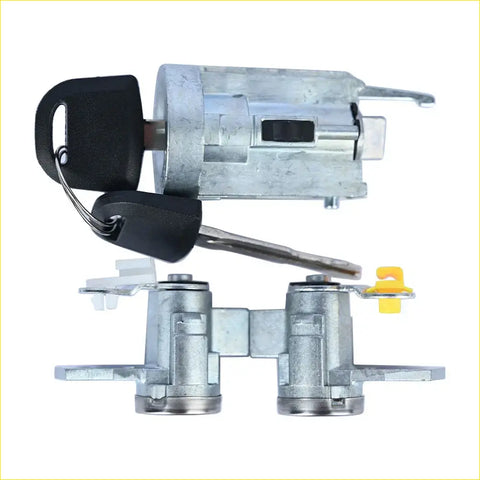 Silver metal ignition switch and door lock cylinders with black key and yellow part for 2004–2012 chevy colorado