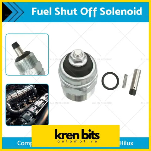 Silver metallic fuel cut off solenoid valve with black rubber seal and threaded metal body for land use