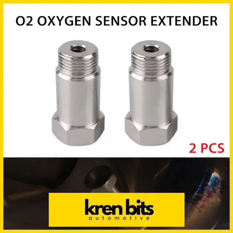 Two metallic silver o2 oxygen sensor extenders with threaded tops and hexagonal bases m18 x 1.5 bung adapters