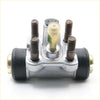 Silver metal 3/4 rear wheel brake cylinder with black rubber boots and four bolts for nissan 720 sd22 sd23 sd25 back view