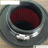 3 inch air filter with black circular frame red pleated interior and metallic clasp for improved airflow