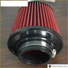 3 inch air filter with red pleated material, black plastic housing, and metal clamps for easy installation