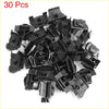 30 black plastic mudguard liner retainer clips for Toyota RAV4 Tacoma Scion iQ shown from the back side