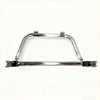Chrome finished metal motorcycle front fork guard with sleek curved design and polished finish on nissan navara d40 nudge bar