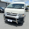 White toyota hiace wide body with a 304 stainless steel chrome nudge bar and black front bumper from 2005 to 2019