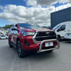 Red toyota hilux pickup with 304 stainless steel chrome nudge bar for 2021-2025 models medium size