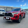 Red toyota hilux with 304 stainless steel nudge bar chrome front guard and black alloy wheels 2021-2025 model