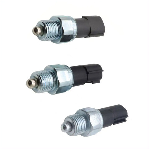 Three identical metallic and black transfer case neutral position sensor switches with threaded ends for nissan navara d40 4wd