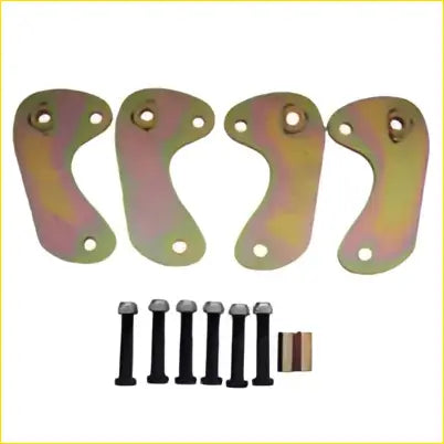 Five metallic heat-treated steel 4-6 inch lift front caster plates with golden-brown patina and black bolts for toyota landcruiser