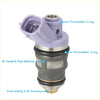 Purple and metallic fuel injector nozzle with pre-installed o-rings for toyota previa 1991-1996 showing front side