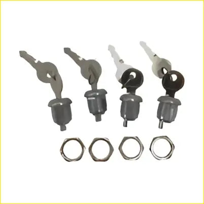 Set of five chrome ignition key cylinders with matching hex nuts for truck toolbox flush folding t handle locks