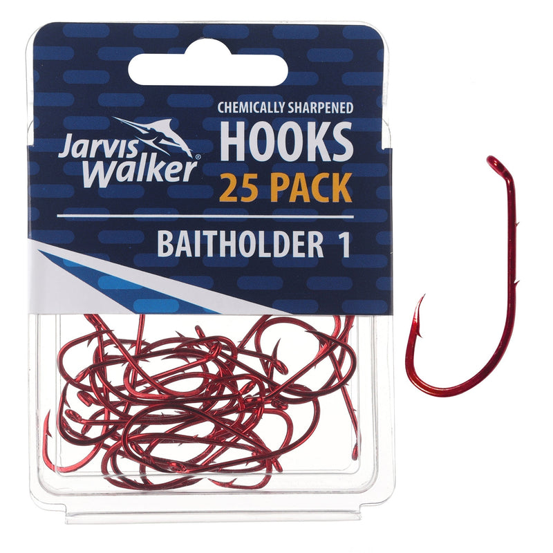 Jarvis Walker Baitholder Red Chem Hook Sz1 25Pk 44368