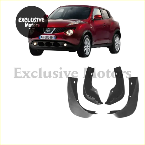 Red nissan juke with black plastic fender liners featuring 4x mudflaps for nissan juke f15 back view