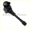 Black ignition coil with molded plastic housing and threaded end for nissan pathfinder 2013-2020 backside view