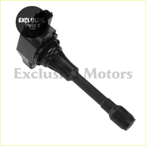 Black ignition coil with molded plastic housing and threaded end for nissan pathfinder 2013-2020 backside view