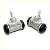 Silver metal 7/8 rear brake cylinder with black rubber end caps and threaded fittings for nissan navara d40 2.5l 2005-2015