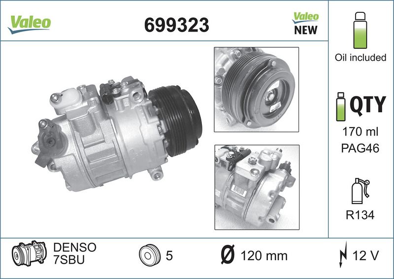 Valeo Air Conditioning Compressor 12V 7SBU16 699323