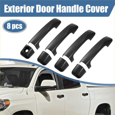 Black carbon fiber textured exterior door handle covers for toyota tundra side doors 8pcs trim set