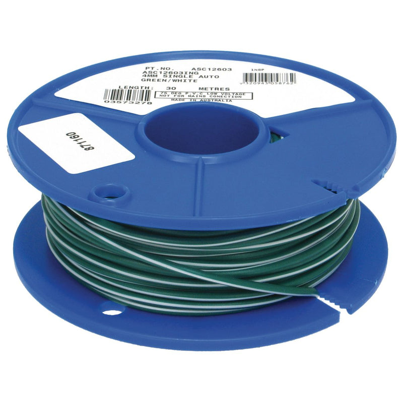 OEX 4mm Single Core Automotive Cable, Green With White