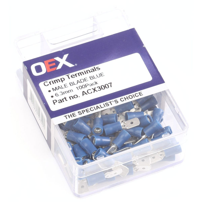 OEX Crimp Terminal Male Blade Blue 6.3 mm Vinyl (100