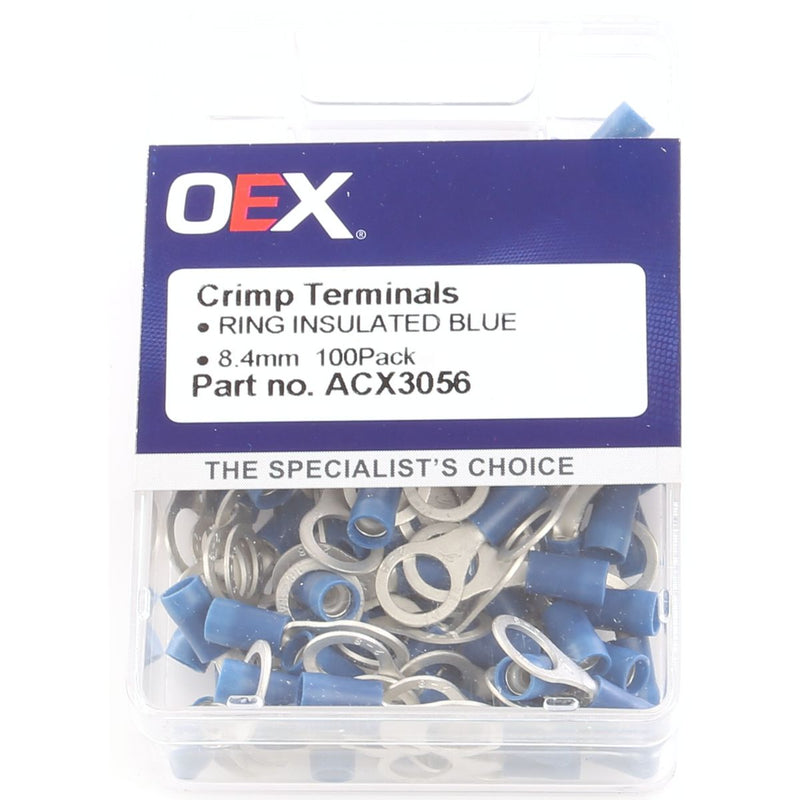 OEX Crimp Terminal Ring Blue 8.4mm Vinyl (100 Pack)