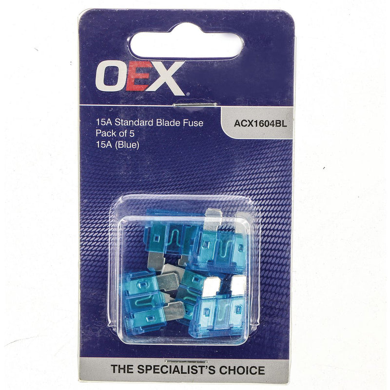 OEX Standard Blade Fuse, 15A Blue - Pack Of 5 ACX1604BL