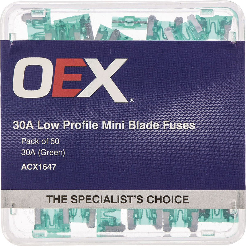 OEX Low Profile Mini Blade Fuse, 30A Green - Pack Of 50