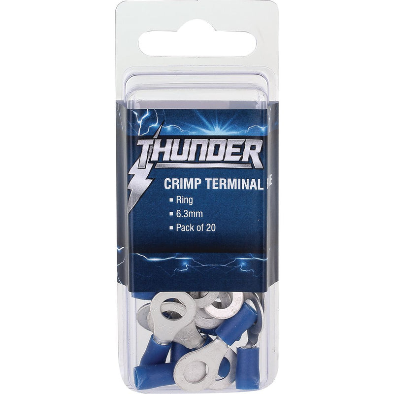 Thunder Crimp Terminal Ring Blue 6.3mm 20pc