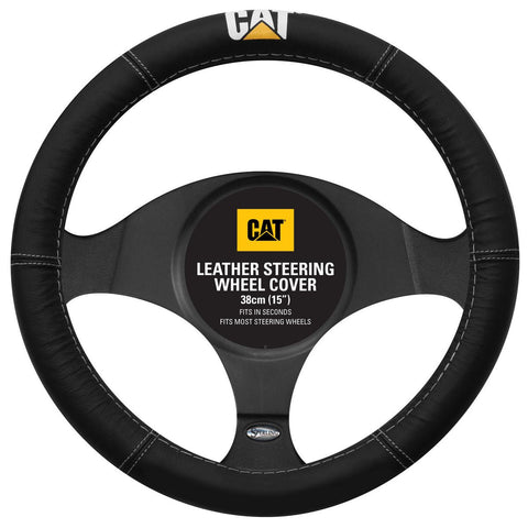 Caterpillar Leather Steering Wheel Cover Black 15in.