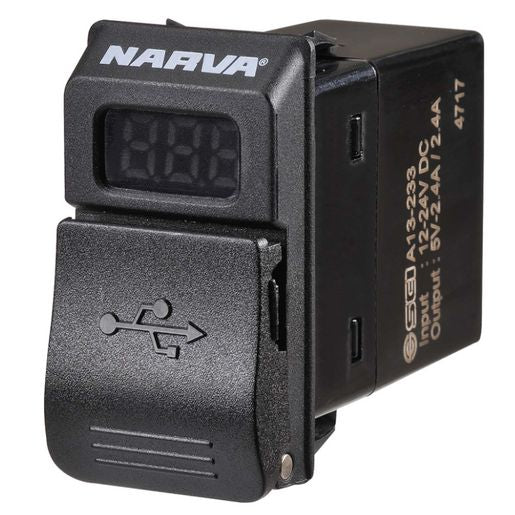 Narva Dual USB Charger with Volt/AMP Switch 63219BL