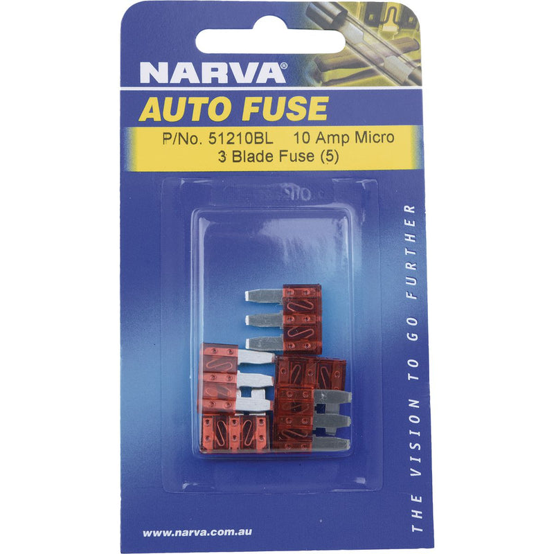 Narva 3 Blade Fuse Micro 10A Red (5Pk) 51210BL