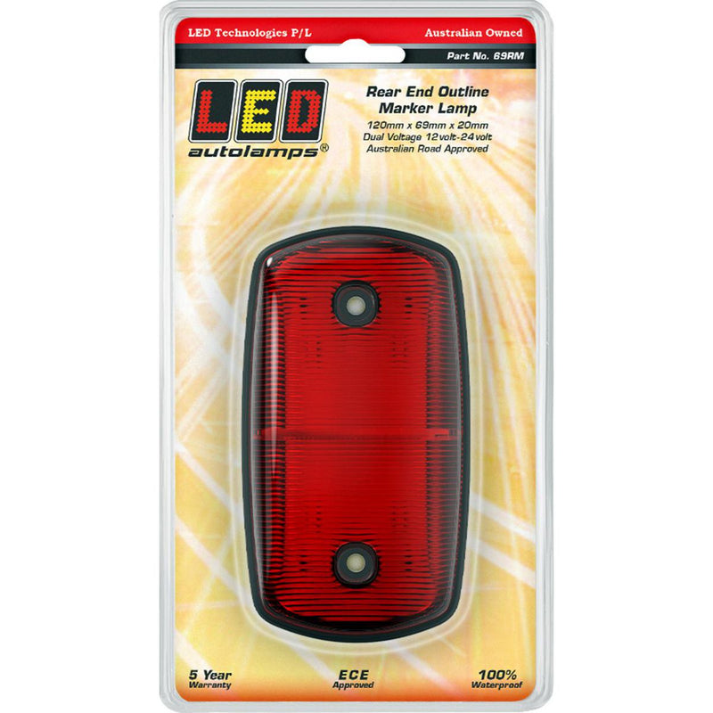 LED AutoLamps Rear Marker Red 120x69x20mm 12-24V 69RM