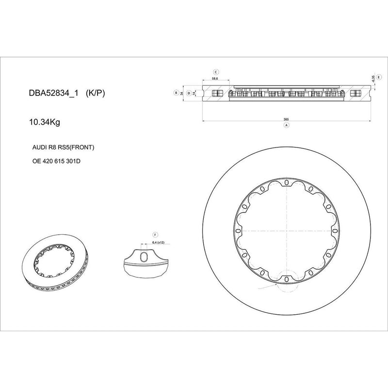 DBA T3 5000 Slotted 2Pc Brake Rotor Single 365mm Front