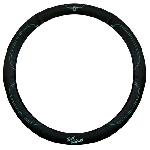 R.M. Williams Steering Wheel Cover 15" Black/Aqua Swrmwaqu