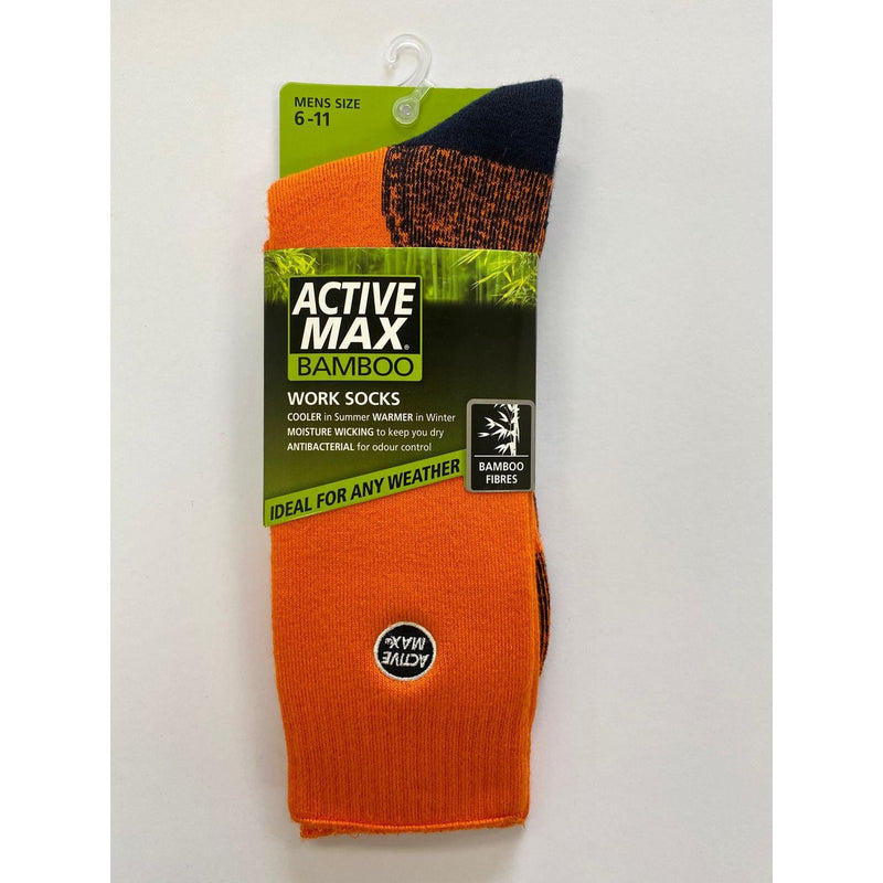 Active Max Bamboo Hi-Vis Orange Socks Men's Size 6-11
