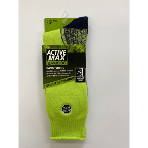 Active Max Bamboo Hi-Vis Green Socks Men's Size 6-11